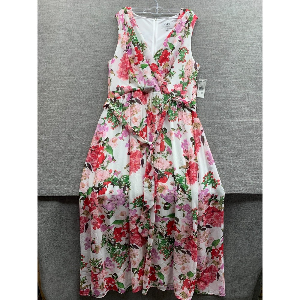 DR Collection By Donna Ricco Maxi Dress Womens 16 Ivory Multi Floral Tie Waist